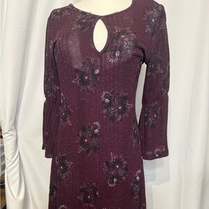 Alya Purple Ribbed Knit Bell Sleeve Dress with Bell Sleeve